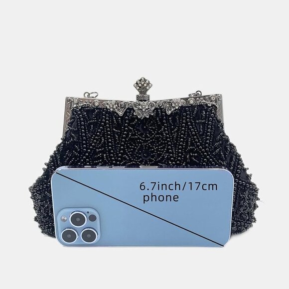 Vintage floral leaf beads sequins evening bag Elegant Clutch for Women for Bride - Picture 8 of 8